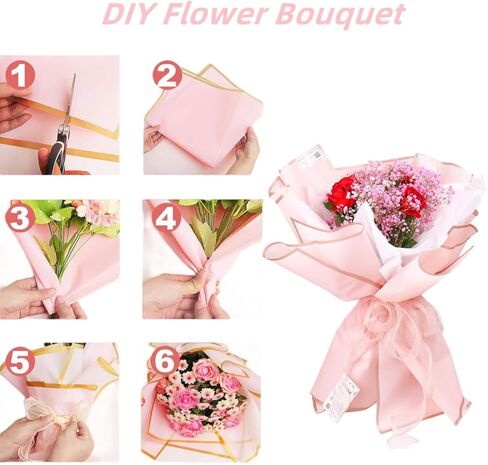 XIYUAN 20 Counts Gold Edge Fresh Flowers Wrapping Paper,DIY Crafts，Gift Packaging or Gift Box Packaging,Waterproof Flower Wrapping paper 22.8X22.8 inches Florist Bouquet Supplies, (Big Red) in Kuwait