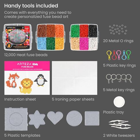 خرز مصهر حراري للأطفال من أرتيزا، 12000 خرزة حديدية، 12 لونًا، 35 تصميمًا على شكل حيوانات، 5 قوالب، 10 حلقات مفاتيح، أنشطة للأطفال ومستلزمات حرفية للعب الداخلي وأنشطة ما بعد المدرسة in Kuwait