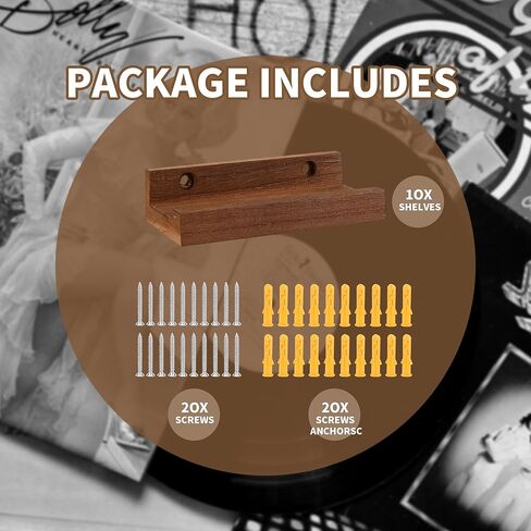 10 Pack Wood Vinyl Record Wall Mount, 4in Wood Record Holder Wall Mount Vinyl Album Holder Display Record Holder Floating Shelves Decorative in Kuwait