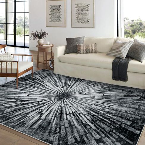 Lahome Modern Black Rugs for Living Room - Washable 5x7 Area Rugs Ultra-Thin Soft Bedroom Rug,Non-Slip Abstract Splash Indoor Floor Carpet Low-Pile for Dining Room Entryway Kitchen Art Decor in Kuwait