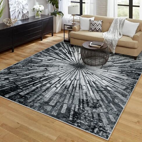 Lahome Modern Black Rugs for Living Room - Washable 5x7 Area Rugs Ultra-Thin Soft Bedroom Rug,Non-Slip Abstract Splash Indoor Floor Carpet Low-Pile for Dining Room Entryway Kitchen Art Decor in Kuwait