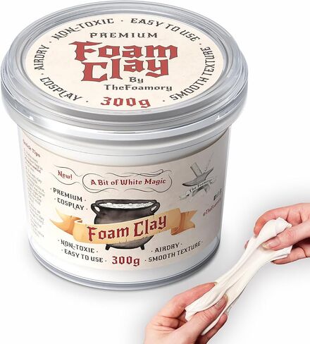 طين إسفنجي قابل للتشكيل (أبيض) من The Foamory - كثافة عالية - 900 جرام - يجف بالهواء مثل إسفنج EVA، خفيف الوزن، الرمال والطلاء بسهولة، غير سام in Kuwait