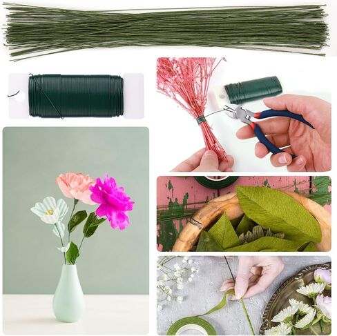 GLAMFIELDS Floral Arrangement Kit with Cutter, 5 Rolls 1/2" Wide Floral Tapes, 100 pcs 26 Gauge Floral Stem Wire, 1 Roll 22 Gauge Floral Wire for Bouquet Stem Wrapping and Floral Crafts in Kuwait