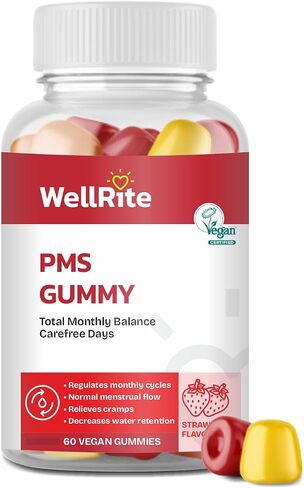 PMS Gummy Vitamins That Provides Total Monthly Balance & Carefree Days, 60 Count, Strawberry Flavored, Vegan, Gelatin Free, Gluten Free, Nut Free, Relieves Cramps, Normal Menstrual Flow in Saudi Arabia