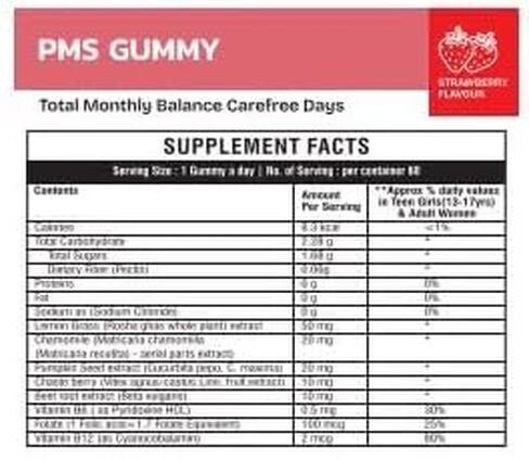 PMS Gummy Vitamins That Provides Total Monthly Balance & Carefree Days, 60 Count, Strawberry Flavored, Vegan, Gelatin Free, Gluten Free, Nut Free, Relieves Cramps, Normal Menstrual Flow in Saudi Arabia