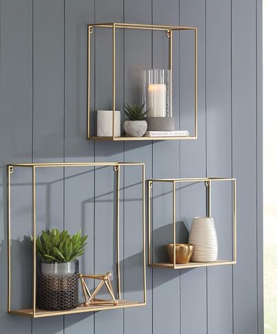 Signature Design by Ashley Efharis Shadow Box Set, 3 Piece Wall Shelf, Natural & Gold Finish in Saudi Arabia