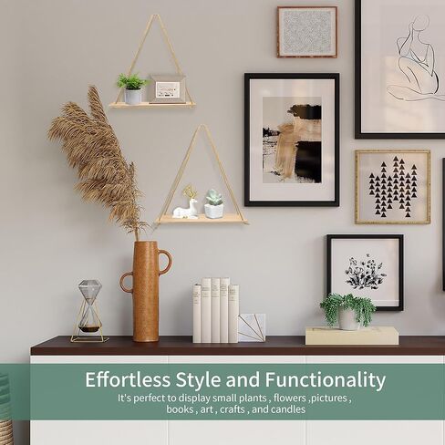 4 عبوات من الأرفف العائمة من الحبال المعلقة للجدار، رف خشبي معلق من الحبال لتزيين الحائط وعرض رف النبات المعلق لغرفة النوم وغرفة المعيشة in Kuwait