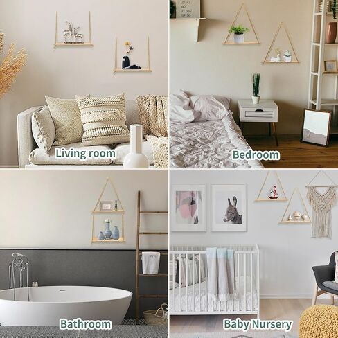 4 عبوات من الأرفف العائمة من الحبال المعلقة للجدار، رف خشبي معلق من الحبال لتزيين الحائط وعرض رف النبات المعلق لغرفة النوم وغرفة المعيشة in Kuwait