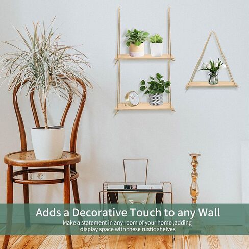 4 عبوات من الأرفف العائمة من الحبال المعلقة للجدار، رف خشبي معلق من الحبال لتزيين الحائط وعرض رف النبات المعلق لغرفة النوم وغرفة المعيشة in Kuwait