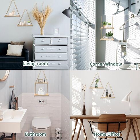 4 عبوات من الأرفف العائمة من الحبال المعلقة للجدار، رف خشبي معلق من الحبال لتزيين الحائط وعرض رف النبات المعلق لغرفة النوم وغرفة المعيشة in Kuwait