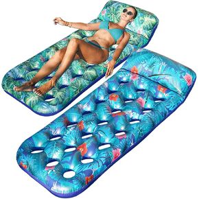 FindUWill Inflatable Pool Floats Adult, 2 Pack Large Pool Float Raft with Headrest for Adults, Tanning Pool Lounger Cooling Pool Floaties for Vacation
