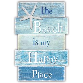 Starfish Beach Sign for Home Decor,Vintage Beach Theme Bathroom Wall Decor Wall Art Plaque with Quote Sayings - Life's at Ease with an Ocean Breeze 11.5" x 17"