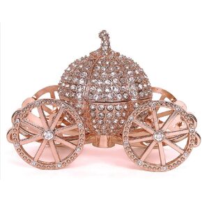 Rose Gold Princess Cinderella Silver Rhinestone Crystal Pumpkin Carriage Trinket Box, Jewelry Box | Hand Painted Collectible Figurine and Decorative Jewelry Display, Holder, and Organizer