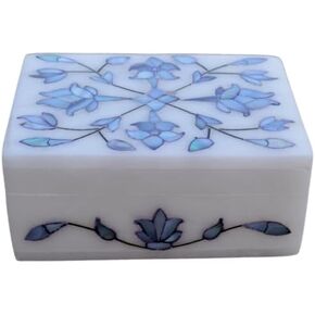Marble Inlay Jewelry Box Gorgeous Handmade Organizer Trinket Box (4 X 3 inch) with Floral Mother of pearl Inlay - Shiny Decorative Marble Ring Box Inlay Art Unique Art Great Birthday Gift (Style J)