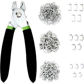 Hog Ring Pliers Kit with 270 Pcs 3/4" 1/2" 3/8" Galvanized Steel Hog Rings,Hog Ring Pliers Kit for Auto Upholstery and Fencing,Bagging,DIYCraft,Furniture