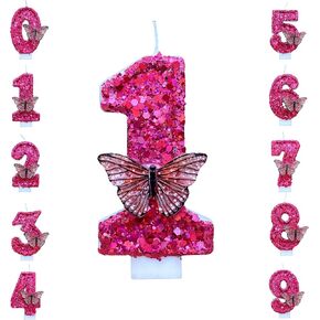 2.95 Inch Birthday Number Candles,Birthday Candles 3D Design Cake Birthday Party Wedding Anniversary Celebration Supplies（Rose Butterfly）