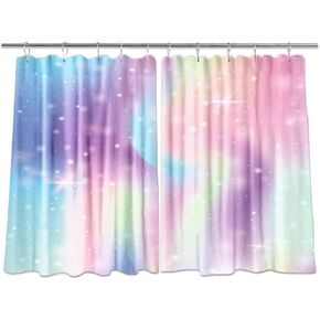 Magic Sparkles Stars and Blurs Fantasy Rainbow Mesh Kitchen Curtains, Window Curtain Treatment Panels Valance, Drapes Hooks Included 55X39in