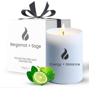 Naturix Scented Candle for Home, Sage & Bergamot Candles, Energy & Balance Non-Toxic Candle, 50 H Long Lasting, Aromatherapy Natural Soy Candle, Cleansing Luxury Candle, Gift Box, 8.3oz