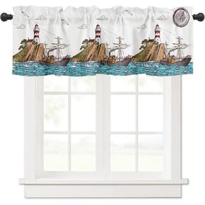 الستارة الستارة الخفيفة للمنزل للنوافذ/غرفة المعيشة/المطبخ/مزرعة الحمام، ستارة شراعي قديمة للمحيط الساحلي البحري بجيب قصير، معالجة نافذة بطبقة واحدة، لوحة واحدة مقاس 54 × 18 in Kuwait
