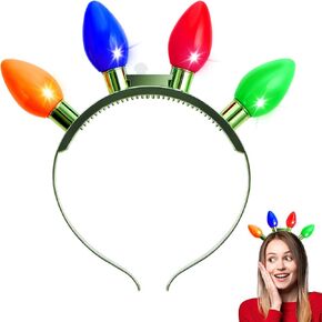 JOYIN 1 Pack Christmas Headband LED Light Bulb Flashing Headband with 4 Colorful LED Bulbs for Adults Kids Christmas Accessories Christmas Party Favors Xmas Party Supplies