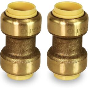 DAN SPEED 2pcs Straight Coupling Pipe Fittings Push No Lead Brass 1/2 Inch Fittings, Pushfit Plumbing Fittings 1/2 Inch, Push 1/2 Inch Coupling Fittings (1/2")
