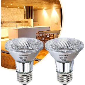 PAR20 Flood 39W 120V 480 Lumens- 2 Pack PAR20 Flood Light Bulbs with E26 Base, PAR20 Dimmable 2800K Warm White, Long Lasting 39W PAR20 Bulb for Recessed Lighting & Hood Range Light Bulbs