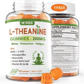 Sugar Free Calm Gummies 550mg Relax Blend for L-Theanine with GABA, 5-HTP, Ashwagandha, Vitamin B3, B6, Chamomile & Lemon Balm Leaf Support Mood Ease, Relief Stress, Peaceful Rest, Vegan 120 Counts