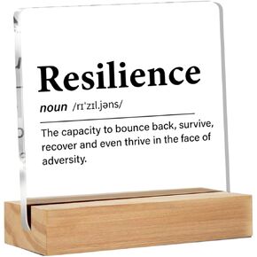 Inspirational Gifts for Women Men, Resilience Quote Resilience Definition Clear Acrylic Desk Decorative Sign for Home Office, 4 x 4 Inches