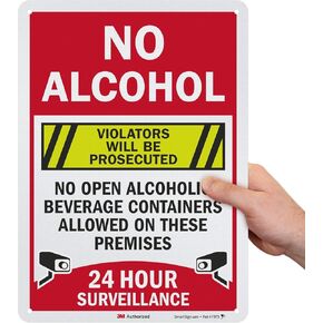 SmartSign “No Alcohol - No Open Alcoholic Containers Allowed On Premises, 24 Hour Surveillance, Violators Will Be Prosecuted" Sign | 10" x 14" 3M Engineer Grade Reflective Aluminum