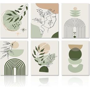 Dazzlewall Sage Green Boho Wall Decor Poster Minimalist Abstract Geometric Wall Poster for Bedroom Living Room 8x10 in Unframed Set of 6
