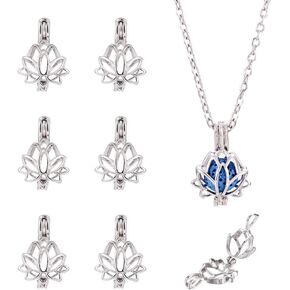 FASHEWELRY 20Pcs Antique Silver Lotus Flower Bead Cage Locket Pendants 20x14mm for Aromatherapy Essential Oil Diffuser Pendant Necklace Jewelry Making
