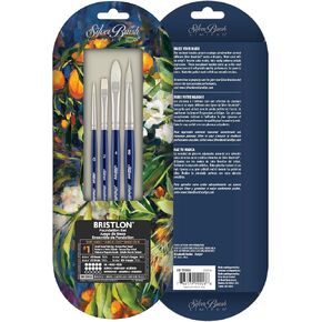 Silver Brush Limited BR-1905S Bristlon Acrylic Detail Set, Set of 5 Brushes, Script Liner Size 0, Round Size 2, Bright Size 4, Triangle Size X-Small and Angular Size 3/4, Short Handle