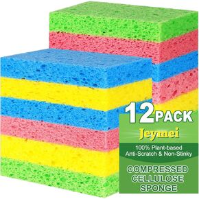 Natural Sponges 12PACK Biodegradable Sponges Kitchen,Non-Scratch Scrub Sponge Safe on Non-Stick Cookware,Eco Friendly Organic Sponge,Compostable Sponges,Dual Sided Cleaning Sponge for Kitchen
