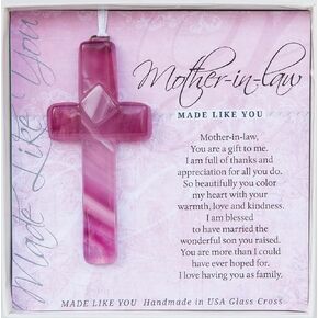 Mother in Law Gift: Handmade Glass Cross with Sentiment - Christian Gift for Mother in Law on Christmas/Mother'Day/Mother in Law Birthday Gift