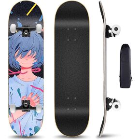 Skateboards for Beginners, 31 inch Complete Skateboard with 7-ply Maple Double Kick Concaveanime Skateboard with Multifunction Skate T-Tool for Cruising,Tricks and Downhill in Saudi Arabia