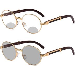 Vintage Oval Multifocal Presbyopic Glasses Transition Sunglasses Photochromic Bifocal Reading Glasses for Men Women Readers