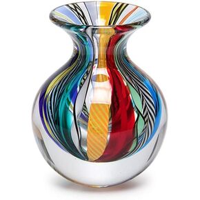 Cá d'Oro Small Glass Vase Hippie Colored Canes Hand Blown Murano-Style Art Glass - Model Nº 3