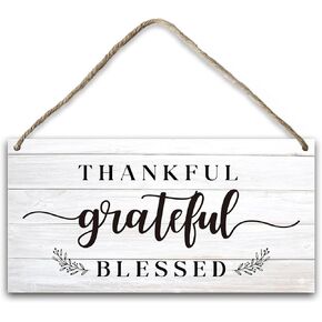 Blessed Signs for Home Decor Wood Hanging Plaque, Thankful Grateful Blessed Wall Decor Christian Religion Gifts for Women Men Scripture Wall Art for Living Room Bedroom Kitchen Housewarming Gift-25