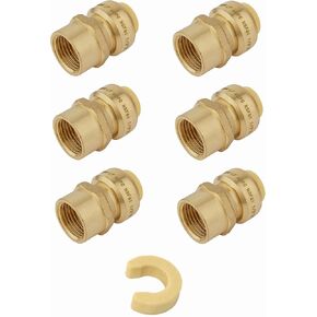 (Pack of 6) EFIELD Push Fit 1/2" x1/2" Female NPT Adapters Push-to-Connect, Copper, CPVC Pipe With Disconnect Clip