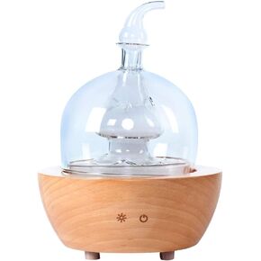 Aroma Essential Oil Diffuser Made from Wood and Hand Blown Glass for Aromatherapy Nerbulizer Pure Essential Oils with Touch Button Timer and 7 Color LED Lights