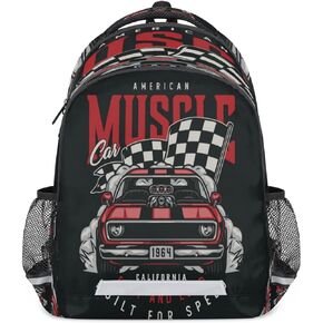 Racing Car Retro Backpack for Boys Girls Kids Schoolbag Children School Bookbag,Women Men Casual Daypack Students College Bookbags Travel Bags