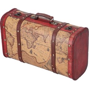 Sutinna Vintage Suitcase, Decorative Treasure Wooden Trunk Antique Leather Suitcase Storage Box Map Portable Nostalgic Storage Box Collection Ornaments
