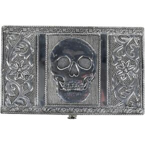 TG,LLC Treasure Gurus Decorative Silver Metal Skull Keepsake Memory Box Jewelry Card Storage Chest Pirate Decor