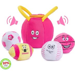 Plush Creations Talking Sports Plush Bag with 4 Talking Soft Plush Balls. Sport Set Includes Plush Sports Bag Plush Basketball Plush Baseball Plush Soccer Ball and Plush Football