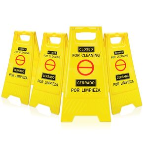 Geetery 8 Pcs Closed for Cleaning Floor Sign Bilingual Two Sided Folding Closed for Cleaning Sign Bright Yellow Warning Signs for Commercial Use, English and Spanish