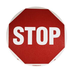 NMC WFS3 STOP Sign – 17 in. Circular Adhesive Backed Vinyl Walk on Floor Safety Sign with White Text on Red Base