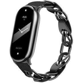 XIHAMA متوافق مع Xiaomi Mi Band 8 Band، حزام بديل بتصميم مفتوح من الفولاذ المقاوم للصدأ بحلقة جلدية وحزام Mi band 9 حزام بديل أنيق للسيدات