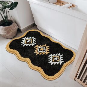 Boho Bathroom Rug 20'' X 32'' Non-Slip Washable Western Bath Mat Absorbent Soft Small Bath Mat Black Aztec Rug for Bathroom Farmhouse Rug for Bedroom Entryway Kitchen