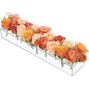 مزهريات زهور مستطيلة من الأكريليك الشفاف مزهريات حديثة بطول 17.7 بوصة قطعة مركزية مستطيلة من الزهور لطاولة الطعام مزهرية تزيين منخفضة لحفلات الزفاف وحفلات عيد الميلاد وديكور طاولة الطعام المنزلية (18 فتحة) in Kuwait