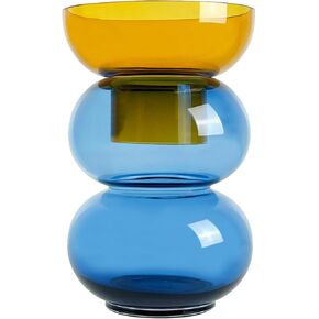 Cloudnola Reversible Large Glass Flower Vase and Bud Vase, Blue and Yellow, 12" Height x 8.1" Dia, Home, Wedding, and Event Decor